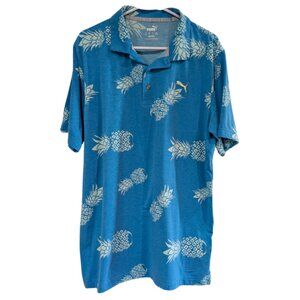 Puma Men's Golf Polo Shirt, Medium, Blue with Pineapple Graphic, Short Sleeve